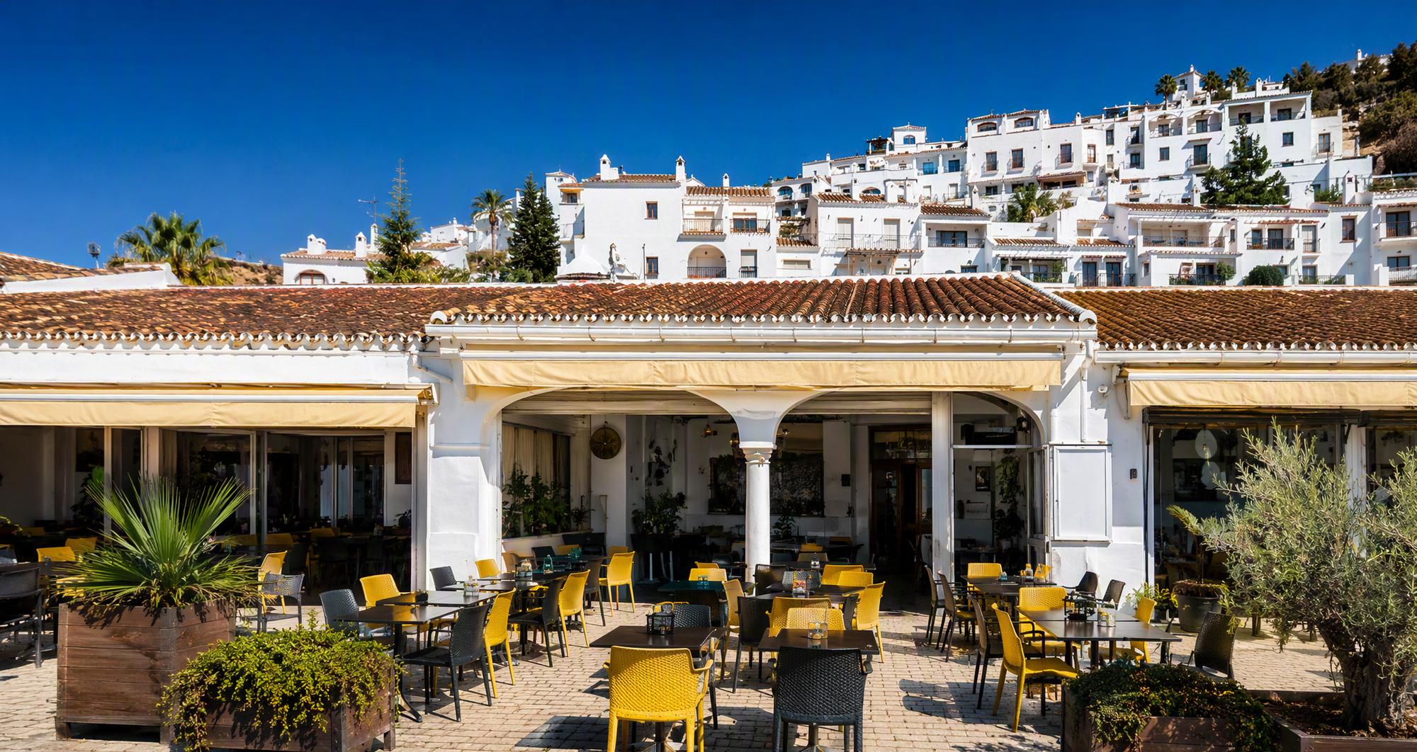 Nueva Tahona's terrace on the plaza of Frigiliana
